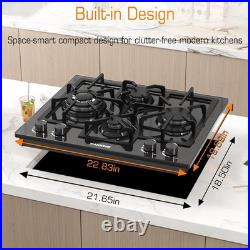 Black 24in Gas Cooktop Built-in Dual Fuel Natural Gas & Propane Stove 4 Burner