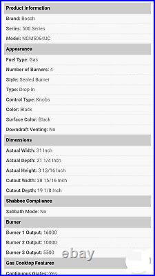 Bosch 500 Series NGM5064UC 30 Inch Gas Cooktop
