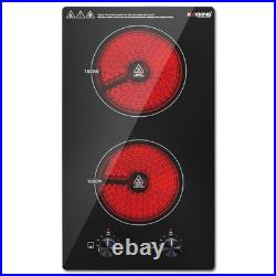 Built-in Electric Ceramic Cooktop Stove 12 in With 2 Burner 110V Black 1800W MAX