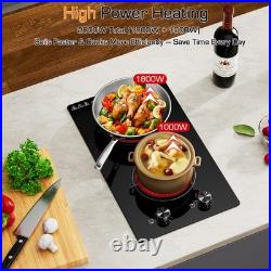 Built-in Electric Ceramic Cooktop Stove 12 in With 2 Burner 110V Black 1800W MAX