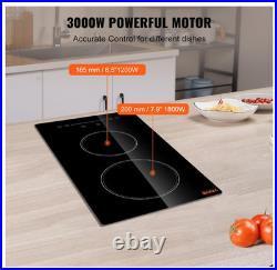 Built in Electric Stove Top, 12 Inch 2 Burners, 240V Glass Radiant Cooktop with