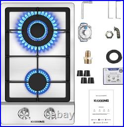 Built-in Gas Cooktop Gas Stove Top with 2 Burner Dual Fuel 12 In Stainless Steel