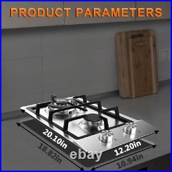 Built-in Gas Cooktop Gas Stove Top with 2 Burner Dual Fuel 12 In Stainless Steel