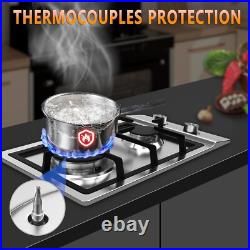 Built-in Gas Cooktop Gas Stove Top with 2 Burner Dual Fuel 12 In Stainless Steel