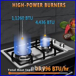 Built-in Gas Cooktop Gas Stove Top with 2 Burner Dual Fuel 12 In Stainless Steel