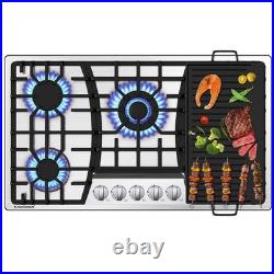 Built-in Gas Cooktop Propane Stove Top 36in 5 Burner Dual Fuel with Griddle NG/LPG