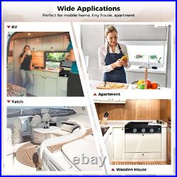 CAMPLUX 21 RV Gas Cooktop 3-Burner LED Knob withFoldable Glass Cover Camper Stove