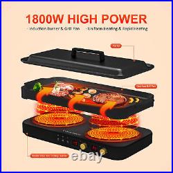 COOKTRON 1800W 230V Portable Double Burner Electric Induction Cooktop withGriddle