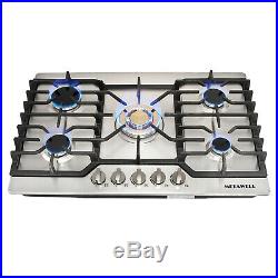 Cook Top 30 Stainless Steel Built-in 5 Burners Stove LPG/NG Gas Hob Cooktops