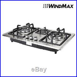 Cook Top Gas 28 Stainless Steel 3 Burners Built-In Stove NG Gas Cooktop Cooker