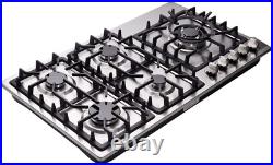 Deli-Kit 34 Inch Gas Cooktop Dual Fuel Sealed 5 Burners Stainless Steel Drop-In