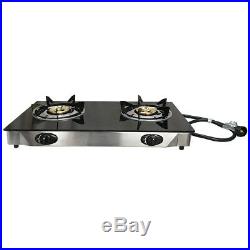 Deluxe Propane Gas Range 2 Burner Stove Tempered Glass Cooktop Auto Ignition