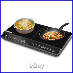 Double Countertop Burner Digital Induction Cooker Stainless Steel 1800W Black
