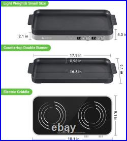 Double Induction Cooktop with Removable Griddle Pan Non-Stick, 1800W 2 Burner Po