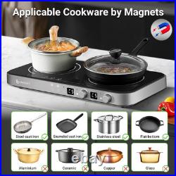 Double Induction Cooktop with Removable Griddle Pan Non-Stick, 1800W 2 Burner Po