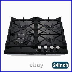 Eascookchef 24in Gas Cooktop Dual 4Burners NG/LPG Tempered Glass Drop-in Gas Hob