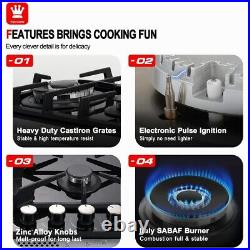 Eascookchef 24in Gas Cooktop Dual 4Burners NG/LPG Tempered Glass Drop-in Gas Hob