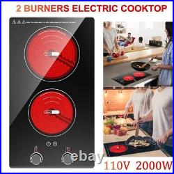 Electric Cooktop 2 Burner Electric Stove Top Ceramic Cooktop Knob Control 110V