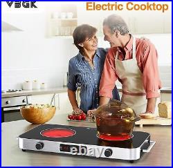 Electric Cooktop 2 Burner Portable Electric Stove Top Knob Control 110V 2200W US