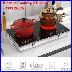 Electric Cooktop 2 Burner Portable Electric Stove Top Knob Control 110V 2400W