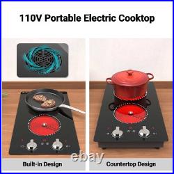 Electric Cooktop 2 Burners Plug-in Electric Stovetop Knob Control 120V 2100W Electric Cooktop 2 Burners Plug-in Electric Stovetop Knob Control 120V 2100W