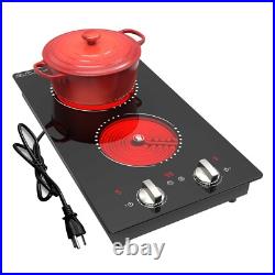 Electric Cooktop 2 Burners Plug-in Electric Stovetop Knob Control 120V 2100W Electric Cooktop 2 Burners Plug-in Electric Stovetop Knob Control 120V 2100W