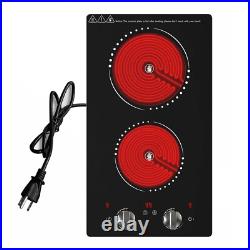 Electric Cooktop 2 Burners Plug-in Electric Stovetop Knob Control 120V 2100W Electric Cooktop 2 Burners Plug-in Electric Stovetop Knob Control 120V 2100W