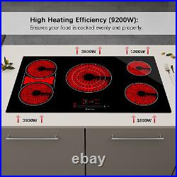 Electric Cooktop 36 in Built-in 5 Burner Ceramic Cooktop Electric Stove Top 220V