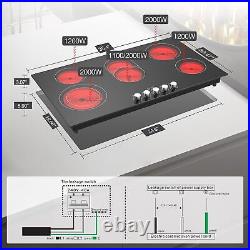 Electric Cooktop 36 in Built-in 5 Burner Electric Stove Top Knob Control 220V