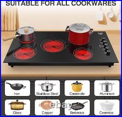 Electric Cooktop Built-in 5 Burner Electric Stove Top Knob Control 220V 8000W