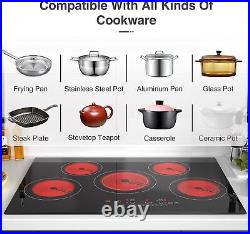 Electric Cooktop Built-in 5 Burner Electric Stove Top Touch Screen 220V 7600W