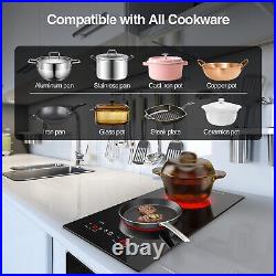 Electric Induction/Ceramic Cooktop Built-In 2 Burners Stove Touch/Knob Control