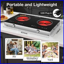 Electric Infrared Cooktop 120V, 4000W Portable 2 Burner Electric Stove Hot Plate