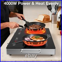 Electric Infrared Cooktop 120V, 4000W Portable 2 Burner Electric Stove Hot Plate
