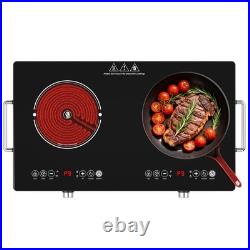 Electric Infrared Cooktop 2 Burners, 23'' Countertop Stove Cooker Plug-in 4000W