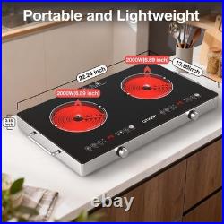Electric Infrared Cooktop 2 Burners, 23'' Countertop Stove Cooker Plug-in 4000W