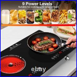 Electric Infrared Cooktop 2 Burners, 23'' Countertop Stove Cooker Plug-in 4000W