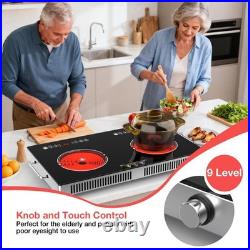 Electric Infrared Cooktop 2 Burners, 23'' Countertop Stove Cooker Plug-in 4000W