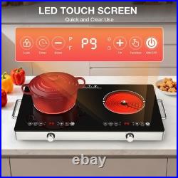 Electric Infrared Cooktop 2 Burners, 23'' Countertop Stove Cooker Plug-in 4000W