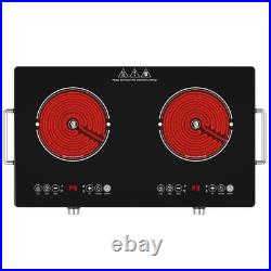 Electric Infrared Cooktop 2 Burners, 23'' Countertop Stove Cooker Plug-in 4000W