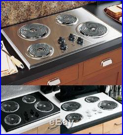 Electric Stove Top Four Burners Cooktop Range Oven Kitchen White Stainless Black