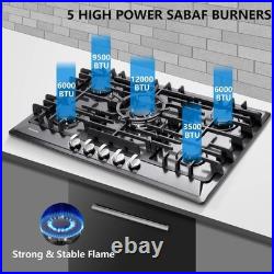 Elegant 30 Inch Gas Stove Top 5 Sealed Burners, LPG/NG Convertible Safety