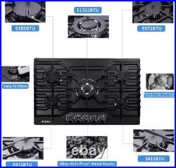Elegant 30 Inch Gas Stove Top 5 Sealed Burners, LPG/NG Convertible Safety