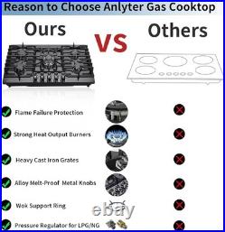 Elegant 30 Inch Gas Stove Top 5 Sealed Burners, LPG/NG Convertible Safety