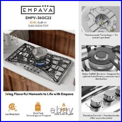 Empava 36 in. Gas Stove Cooktop 5 Italy Sabaf Sealed Burners NG/LPG EMPV-36GC22 Empava 36 in. Gas Stove Cooktop 5 Italy Sabaf Sealed Burners NG/LPG EMPV-36GC22