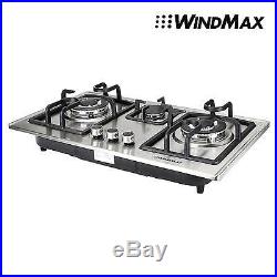 Euro Style 28 inch Stainless Steel 3 Burner Built-In Stove NG Gas Cooktop Cooker