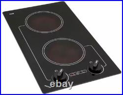 EuroKera 2 Burner Black Glass Built-In Cooktop Smooth Top Knob Control