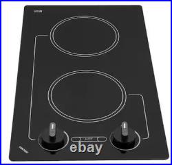 EuroKera 2 Burner Black Glass Built-In Cooktop Smooth Top Knob Control