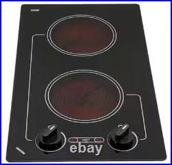 EuroKera 2 Burner Black Glass Built-In Cooktop Smooth Top Knob Control