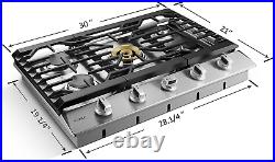 FOTILE GLS30501 30 Stainless Steel 5-Burner Gas Cooktop, Tri-Ring 21,000 Btus C